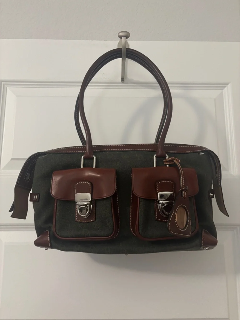 VTG Dooney & Bourke Rich Avocado Double Pocket Satchel & wallet leather trim - Picture 2 of 14